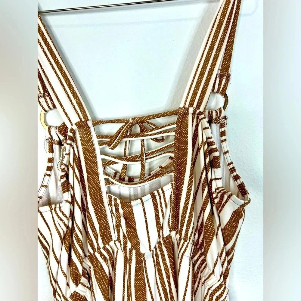 🆕 Derek Heart Brown & Offwhite Striped Romper - Picture 9 of 9